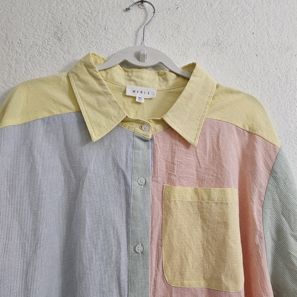 Mable Top Womens‎ Medium Large M/L Pastel Striped Button-Up Relaxed Fit Shirt - Picture 3 of 10